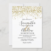 Gold confetti black white typography wedding invitation | Zazzle