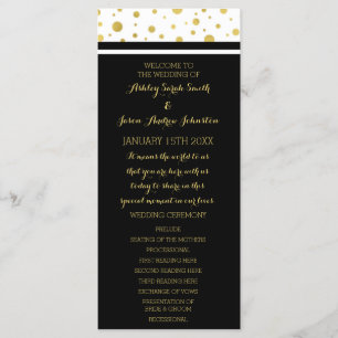 Gold Confetti Black White Wedding Program