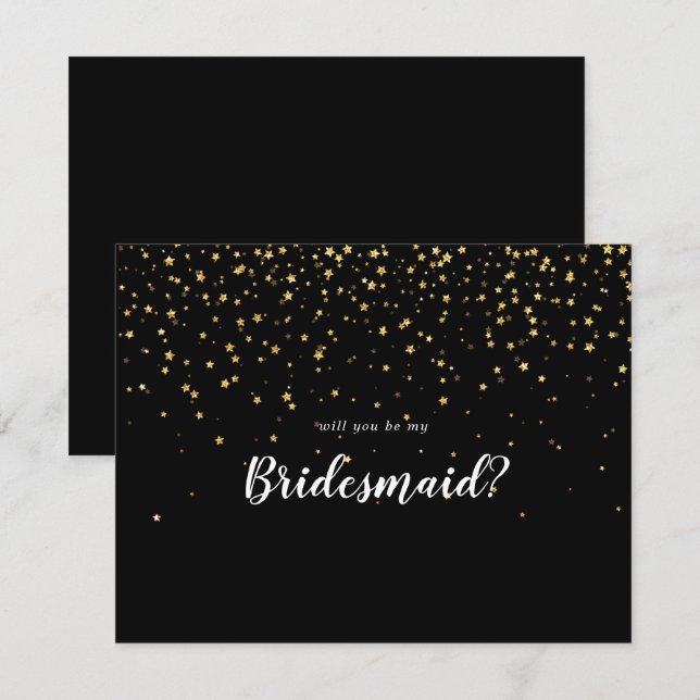 Gold Confetti | Black Will You Be My Bridesmaid Note Card (Front/Back)
