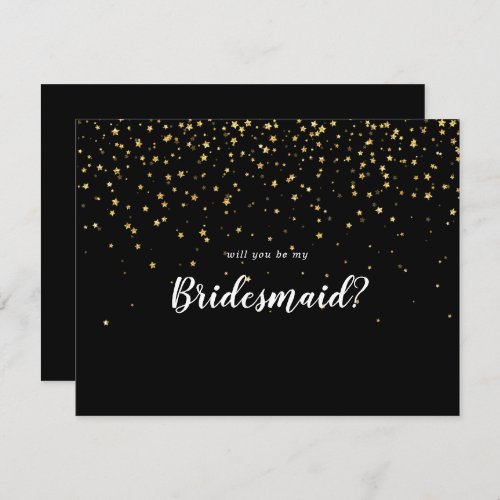 Gold Confetti  Black Will You Be My Bridesmaid Note Card