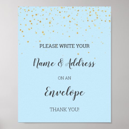 Gold Confetti Blue Baby Shower Address Envelope Poster