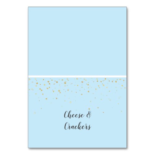 Gold Confetti Blue Baby Shower Buffet Food Labels Table Number