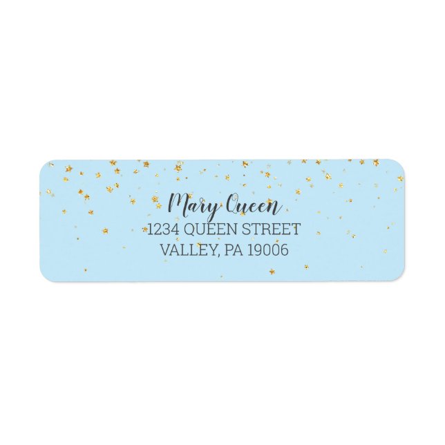 Gold Confetti Blue Baby Shower Return Address Label (Front)