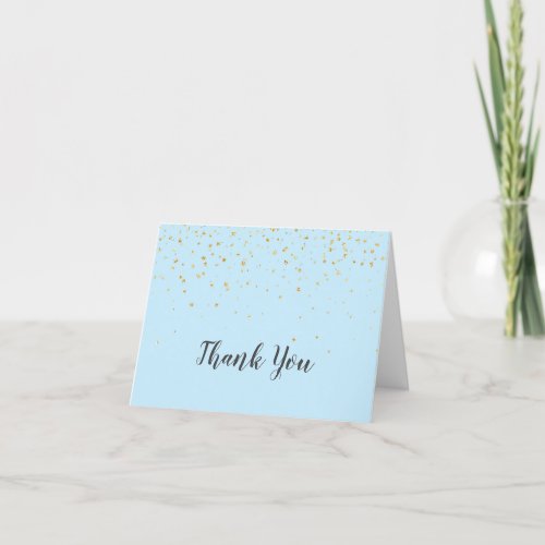 Gold Confetti Blue Baby Shower Thank You Card
