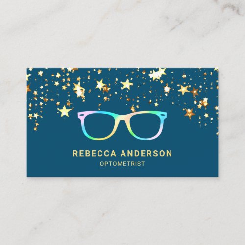Gold Confetti Blue Rainbow Eye Glasses Optician Business Card