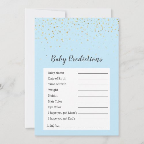 Gold Confetti Blue Shower Baby Predictions Game