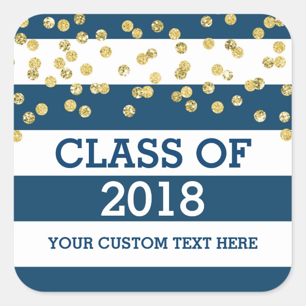 Gold Confetti Blue Stripes 2018 Graduation Square Sticker