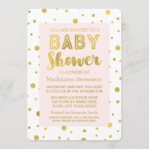 Gold Confetti Blush Pink Baby Shower Invitations