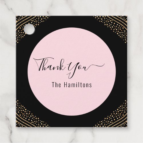 Gold Confetti Blush Pink Black Holiday Thank You Favor Tags