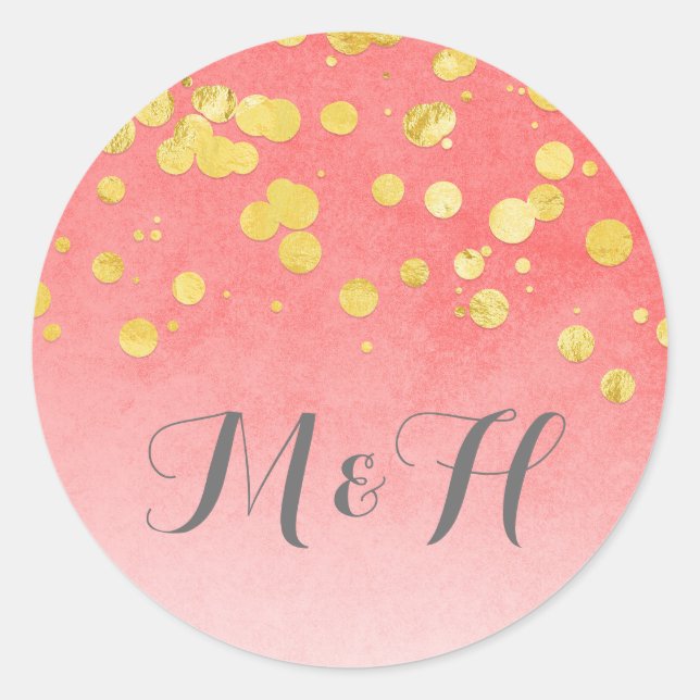 Gold Confetti  Blush Pink Wedding Classic Round Sticker (Front)