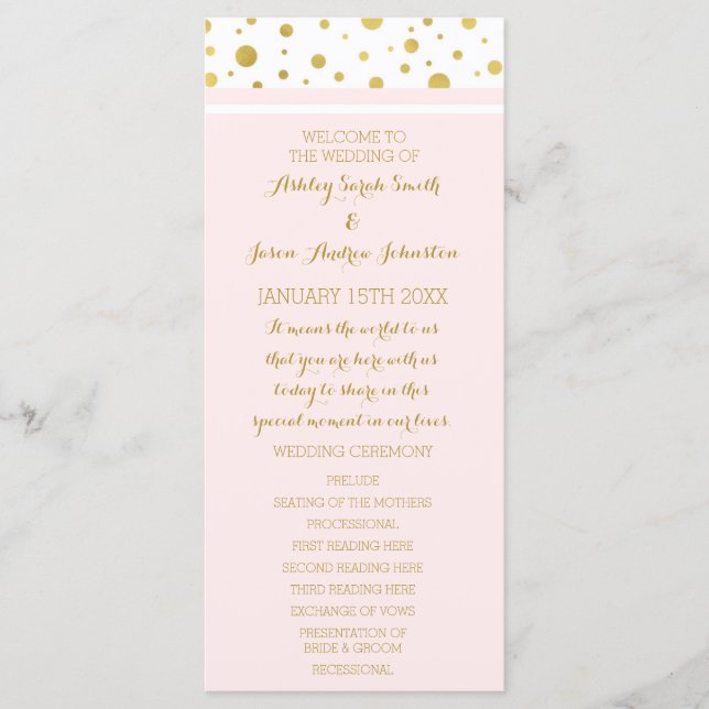 Gold Confetti Blush Pink Wedding Program (Front)