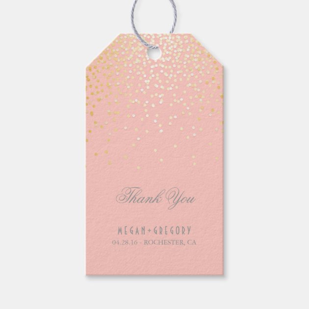 Gold Confetti Blush Pink Wedding Thank You Gift Tags