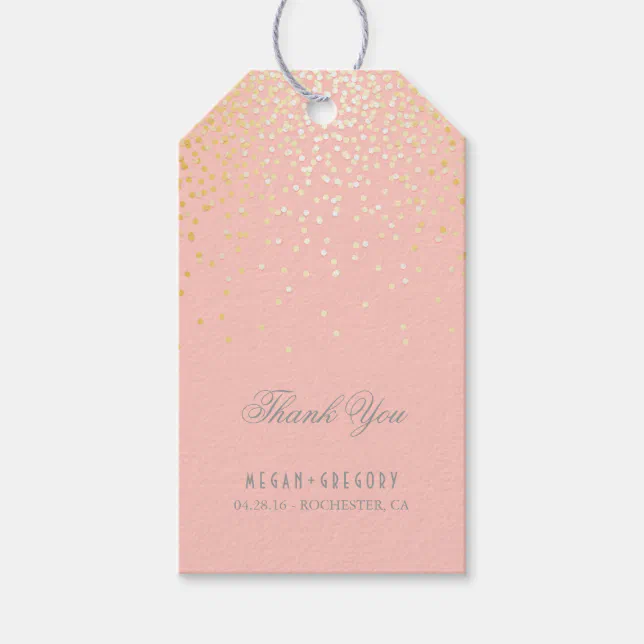Gold Confetti Blush Pink Wedding Thank You Gift Tags | Zazzle