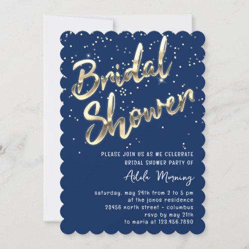 Gold Confetti Bridal Shower Script Blue Navy Invitation