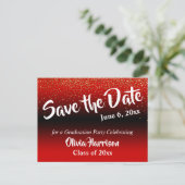 Gold Confetti Bright Red Graduation Save the Date Postcard (Standing Front)