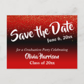 Gold Confetti Bright Red Graduation Save the Date Postcard (Front)