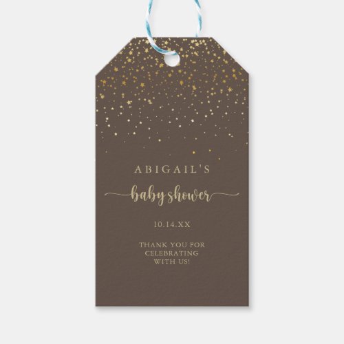 Gold Confetti Brown Calligraphy Baby Shower   Gift Tags