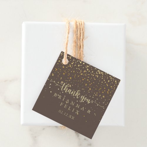 Gold Confetti Brown Calligraphy Wedding  Favor Tags