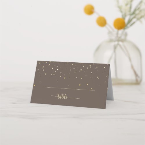 Gold Confetti Brown Calligraphy Wedding  Place Card