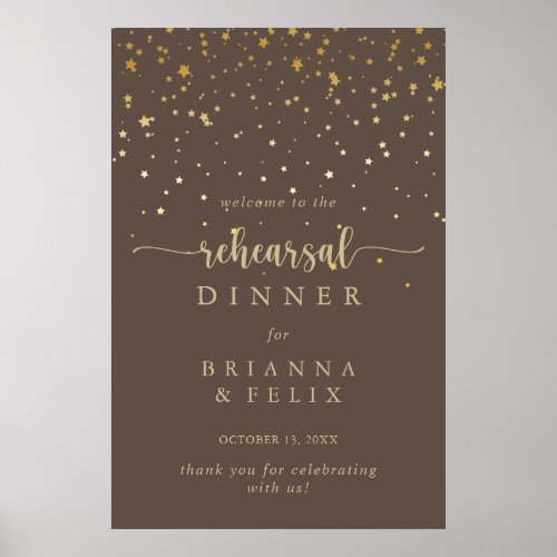 Gold Confetti Brown Rehearsal Dinner Welcome  Poster