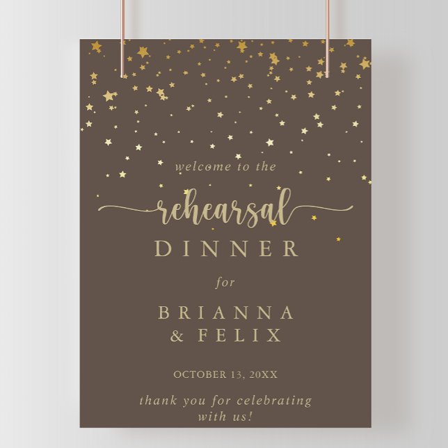Gold Confetti Brown Rehearsal Dinner Welcome  Poster (Creator Uploaded)