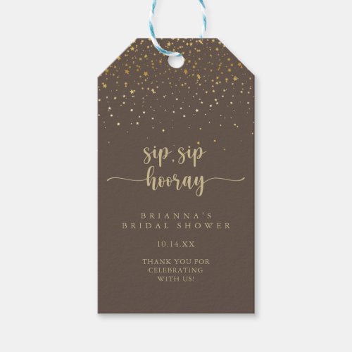 Gold Confetti Brown Sip Sip Hooray Bridal Shower   Gift Tags