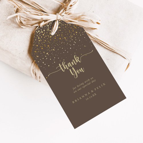 Gold Confetti Brown Wedding Thank You   Gift Tags