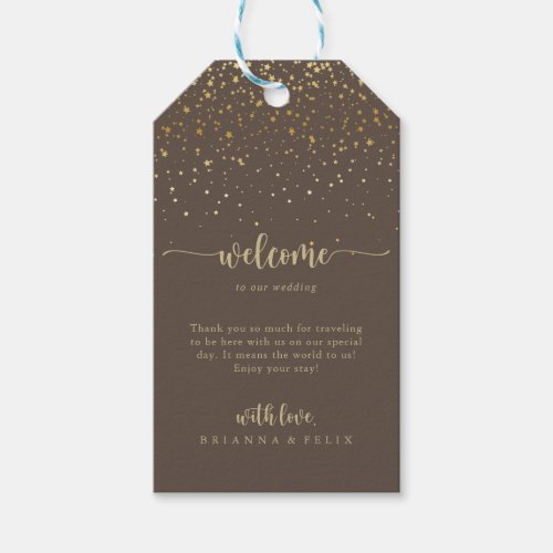 Gold Confetti Brown Wedding Welcome   Gift Tags