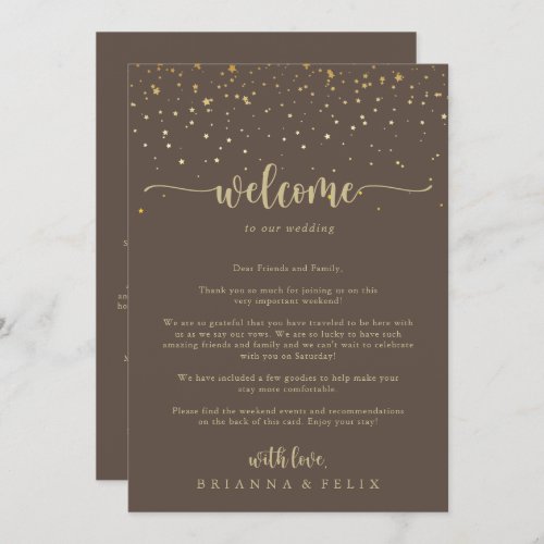 Gold Confetti Brown Wedding Welcome Letter