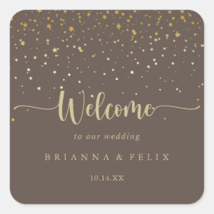 Gold Confetti Brown Wedding Welcome Square Sticker