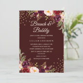 Gold Confetti Burgundy Floral Brunch and Bubbly Invitation (Standing Front)