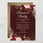 Gold Confetti Burgundy Floral Brunch and Bubbly