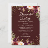 Gold Confetti Burgundy Floral Brunch and Bubbly Invitation (Front)