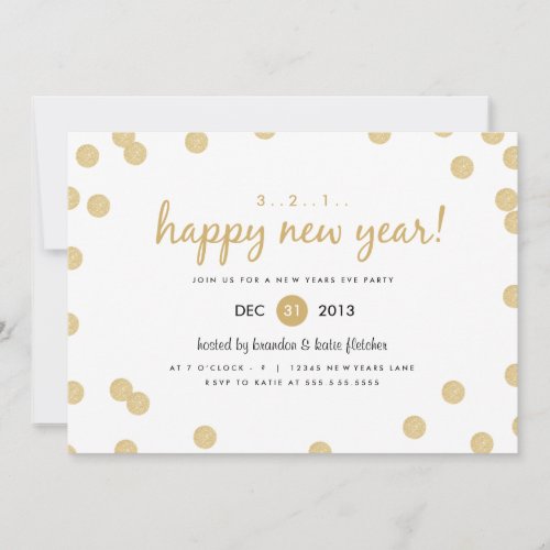 Gold Confetti by Origami Prints New Years Invite