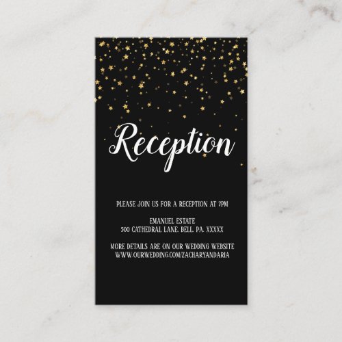 Gold Confetti Calligraphy  Black Reception Card