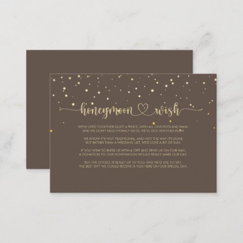 Gold Confetti Calligraphy Brown Honeymoon Wish  Enclosure Card