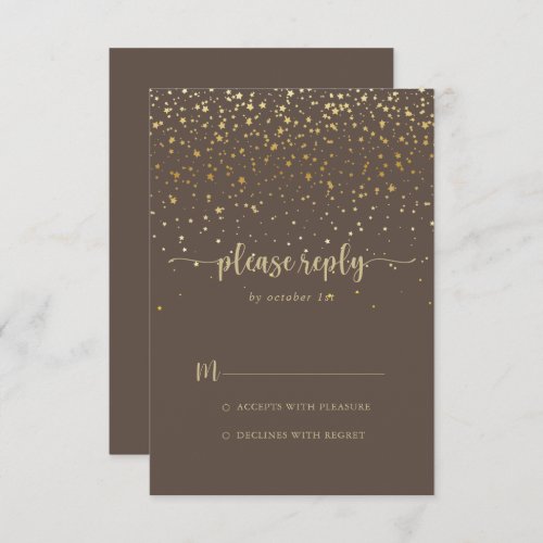 Gold Confetti Calligraphy Brown RSVP