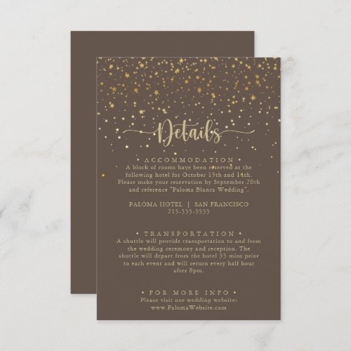 Gold Confetti Calligraphy Brown Wedding Details   Enclosure Card