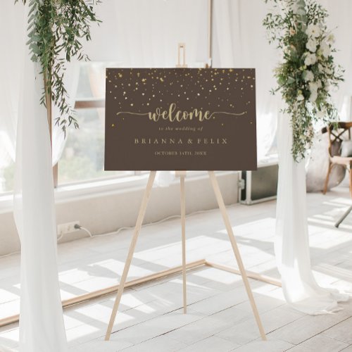 Gold Confetti Calligraphy Brown Wedding Welcome Poster