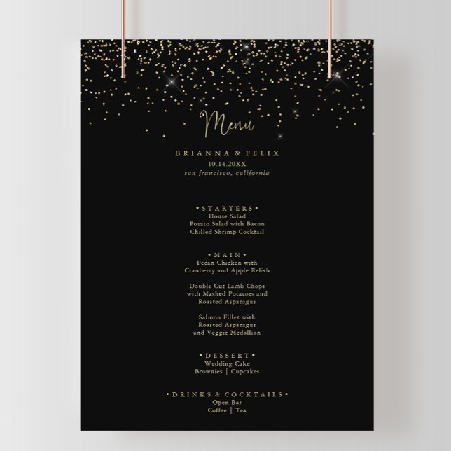 Gold Confetti Calligraphy Fancy Script Dinner Menu Foam Board (Creator Uploaded)