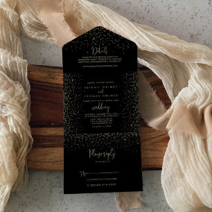 Gold Confetti Calligraphy Fancy Script Wedding All In One Invitation