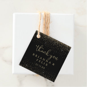 Gold Confetti Calligraphy Fancy Script Wedding Favor Tags