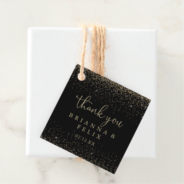 Gold Confetti Calligraphy Fancy Script Wedding  Favor Tags