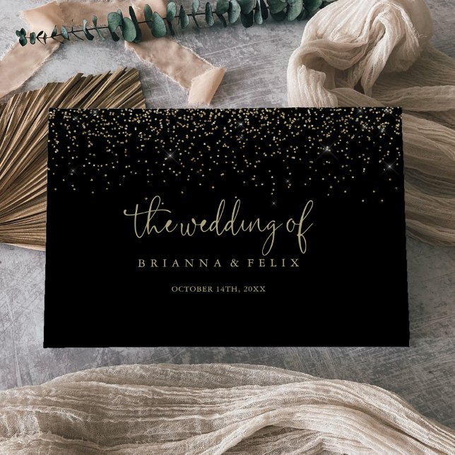 Gold Confetti Calligraphy Fancy Script Wedding  Guest Book (Creator Uploaded)