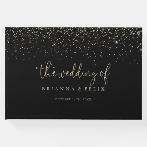 Gold Confetti Calligraphy Fancy Script Wedding  Guest Book