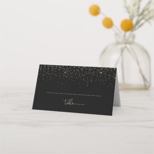 Gold Confetti Calligraphy Fancy Script Wedding Place Card
