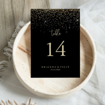 Gold Confetti Calligraphy Fancy Script Wedding   Table Number by TwoSonsPaperCo at Zazzle