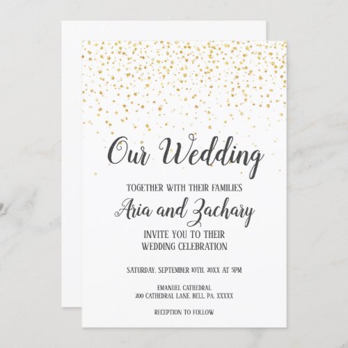 Gold Confetti Calligraphy Our Wedding Invitation
