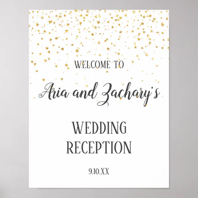 Coversations Welcomesign Gold Confetti Calligraphy Reception Welcome Sign | Zazzle