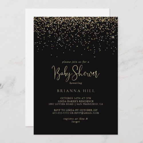 Gold Confetti Calligraphy Script Baby Shower  Invitation